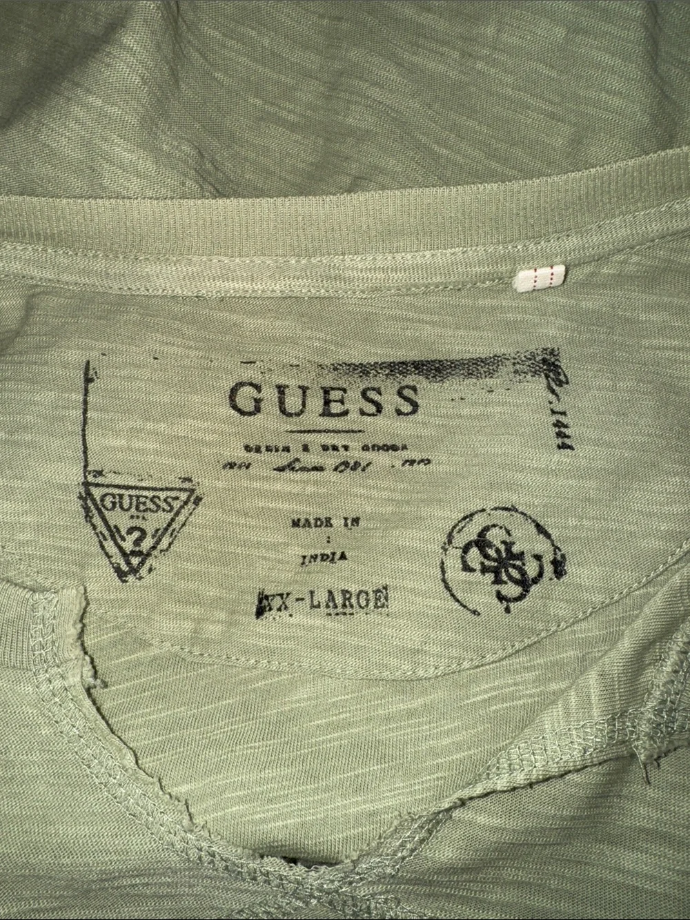 GUESS Olive Green Short Sleeve V-Neck with Embroidered Crest - Picture 4 of 4